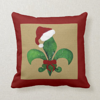 Santa Fleur de lis Christmas throw pillow tan