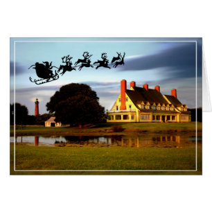 Santa Flies Over The Whalehead Club And Lighth Cards