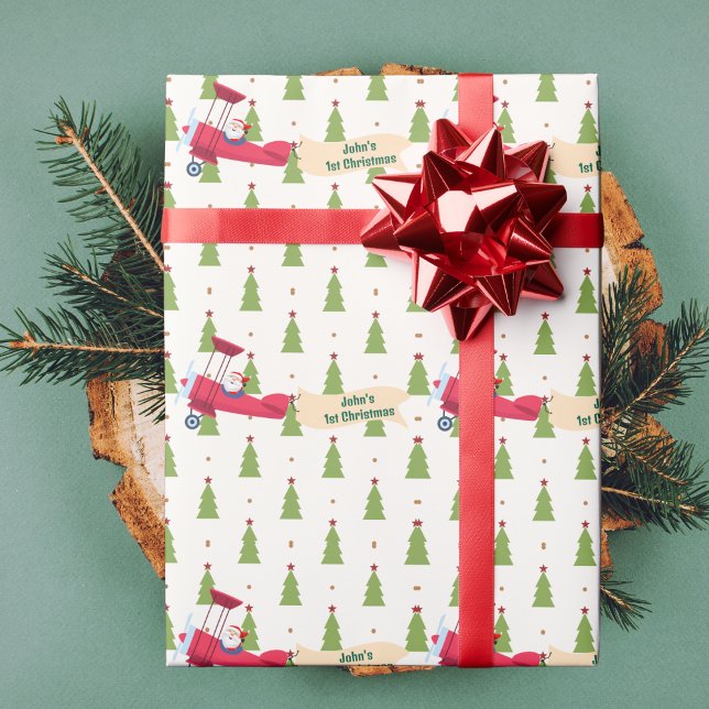 Santa Flying Airplane,First Christmas,Personalized Wrapping Paper (Creator Uploaded)