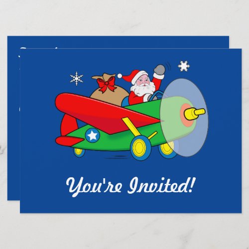 Santa Flying Airplane Gifts Christmas Party Invite