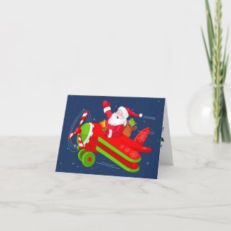 Santa Flying Airplane Merry Christmas Card