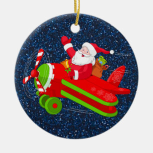 Santa Flying Airplane Ornament