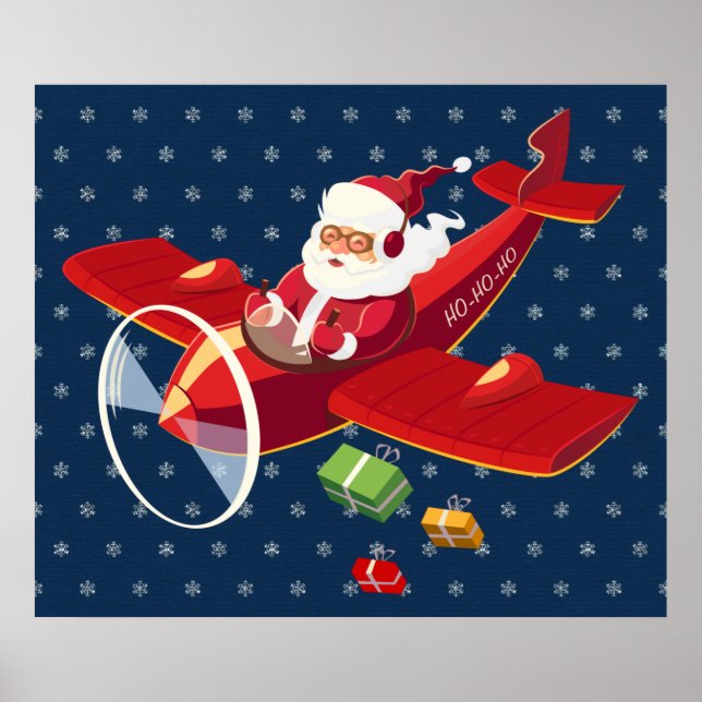 Santa Flying Airplane Poster (Front)