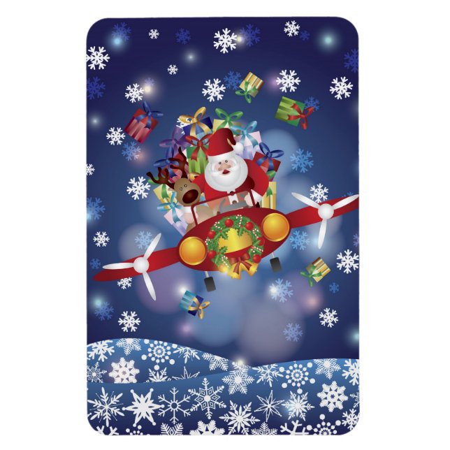 Santa Flying Airplane Premium Flexi Magnet (Vertical)