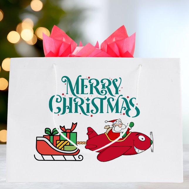 Santa Flying Airplane, Sleigh & presents,Christmas Large Gift Bag (Creator Uploaded)