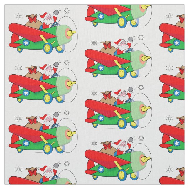 Santa Flying Airplane with Gifts Fabric (Swatch)