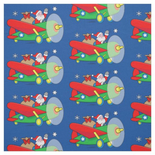 Santa Flying Airplane with Gifts Fabric