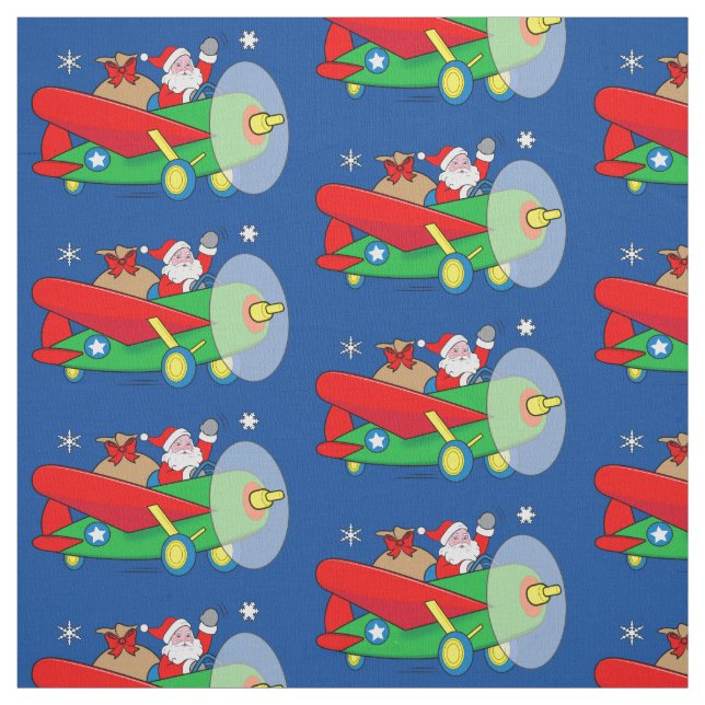 Santa Flying Airplane with Gifts Fabric (Swatch)