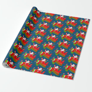Santa Flying Airplane Wrapping Paper