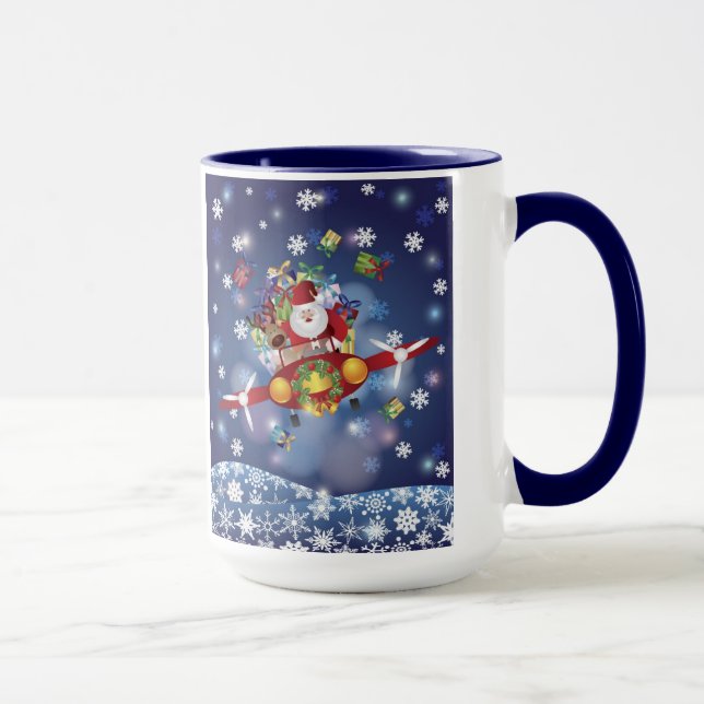 Santa Flying Antique Airplane Mug (Right)
