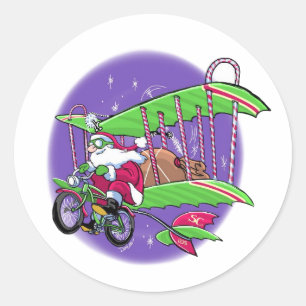 Santa flying bicycle classic round sticker