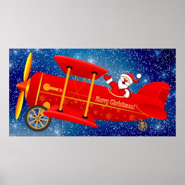 Santa Flying Biplane Poster (Front)