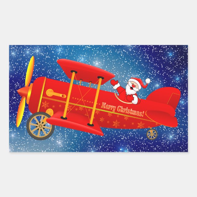 Santa Flying Biplane Stickers (Front)