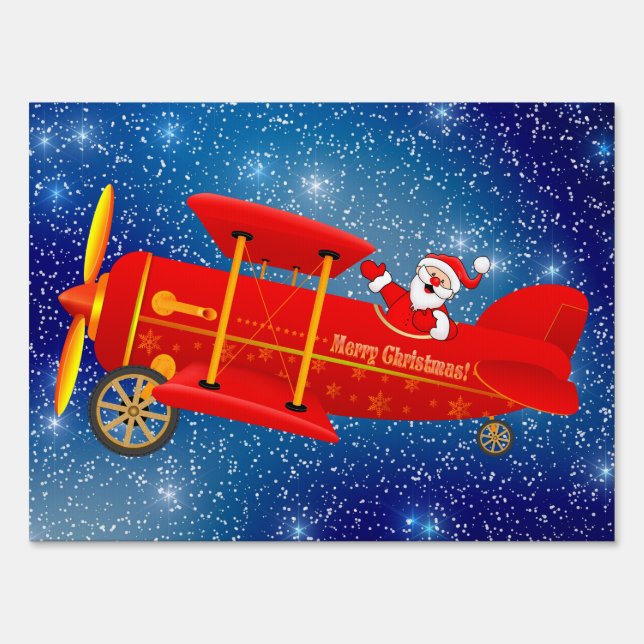 Santa Flying Biplane Yard Sign (Front)
