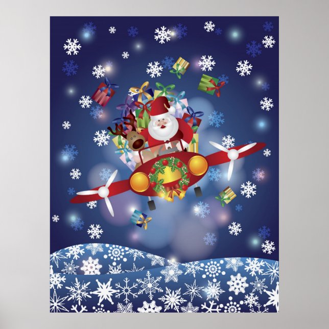 Santa Flying Classic Airplane Poster (Front)