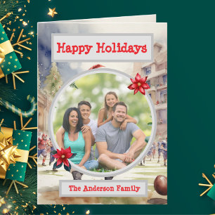 Santa Football Family Photo Holiday Greeting Card