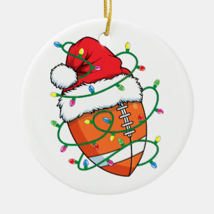 Santa Football Sports Ball Men Boys Christmas Xmas Ceramic Ornament