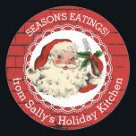 Santa fork Christmas from the kitchen of sticker<br><div class="desc">Cute Santa holding a fork on a brick background on this "from the kitchen of" Christmas sticker or "homemade by" holiday label for your gifts of foods,  sweets,  and treats.</div>