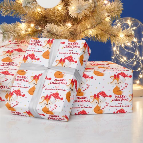 Santa Fox Candy Cane Grandkids Christmas Wrapping Paper
