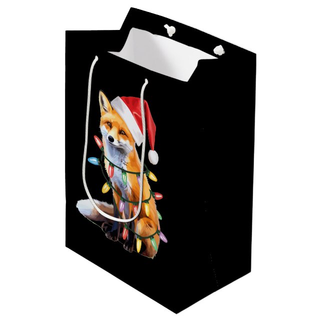 Santa Fox Christmas Light Fox Lover Christmas Gift Medium Gift Bag (Front Angled)