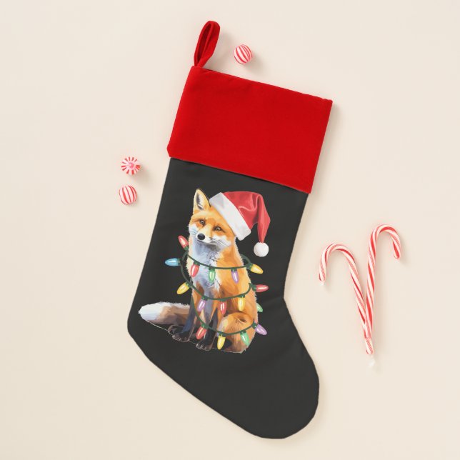 Santa Fox Christmas Light Fox Lover Christmas Gift Stocking (Front)