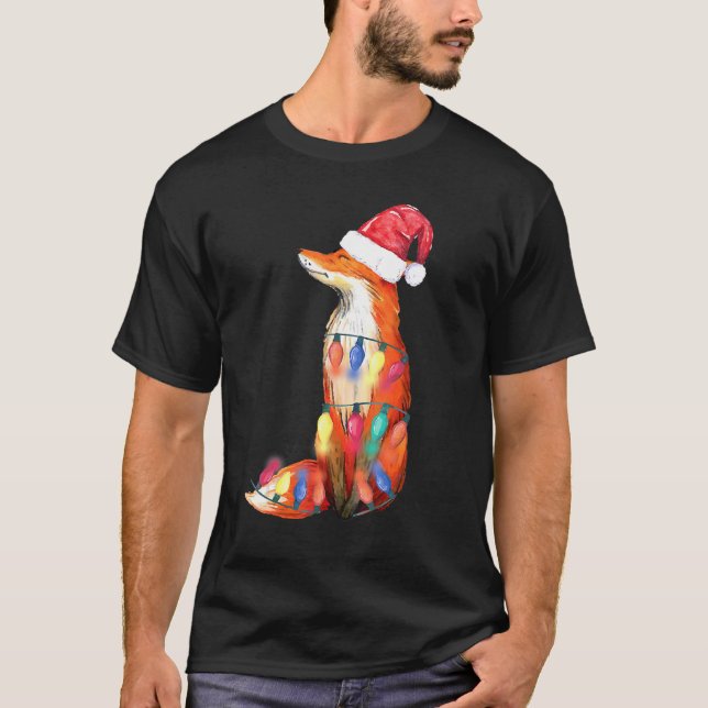 Santa Fox Christmas Lights Fox  Christmas T-Shirt (Front)