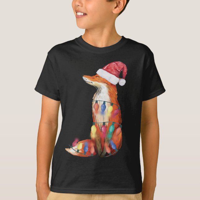 Santa Fox Christmas Lights Fox Lover Christmas T-Shirt (Front)