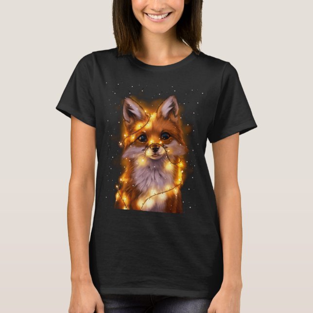 Santa Fox Lover Christmas Lights Pajama Costume Gi T-Shirt (Front)