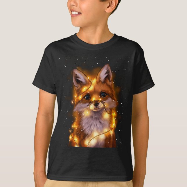 Santa Fox Lover Christmas Lights Pajama Costume T-Shirt (Front)
