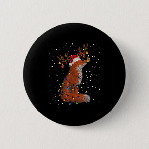 Santa Fox Tangled Up In Christmas Tree Lights Foxe Button