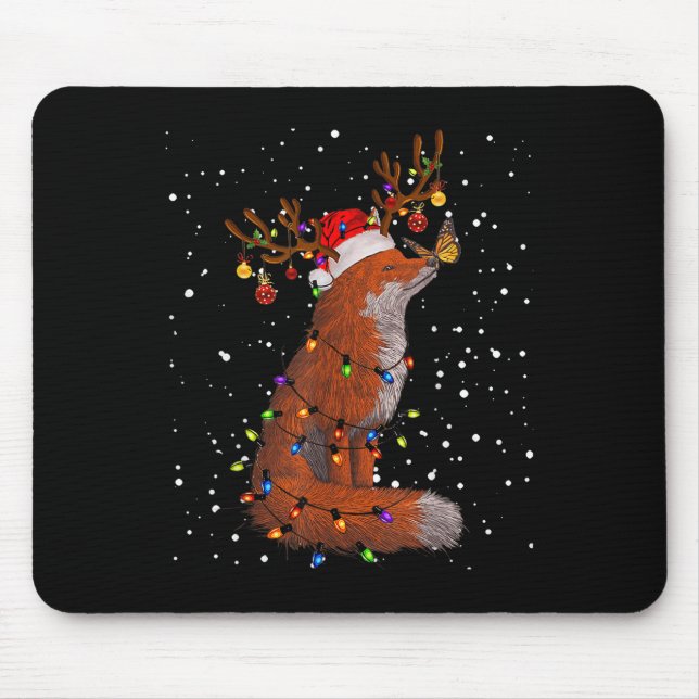Santa Fox Tangled Up In Christmas Tree Lights Foxe Mouse Pad (Front)