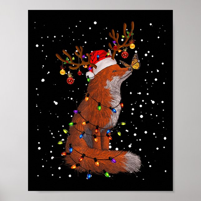 Santa Fox Tangled Up In Christmas Tree Lights Foxe Poster (Front)