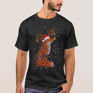 Santa Fox Tangled Up In Christmas Tree Lights Foxe T-Shirt