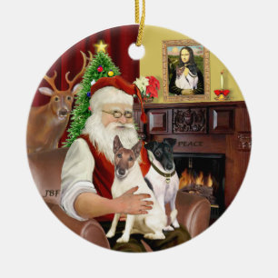 Santa - Fox Terriers (TWO-Smooth) Ceramic Ornament