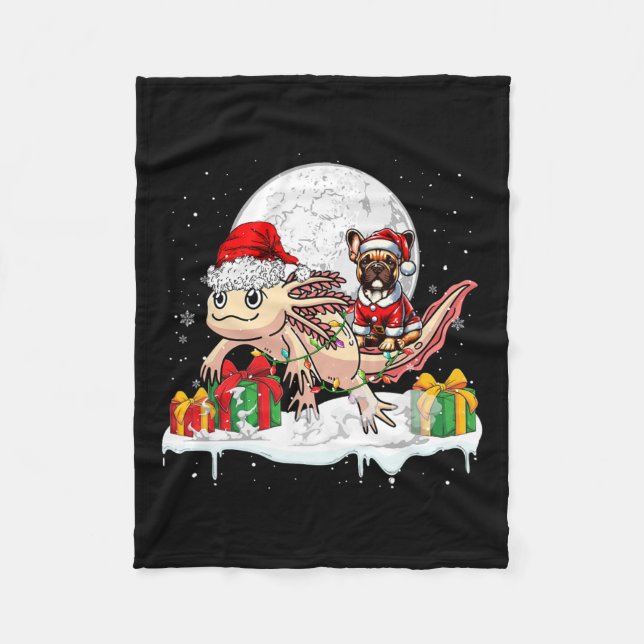 Santa French Bulldog Riding Axolotl Christmas Owne Fleece Blanket (Front)