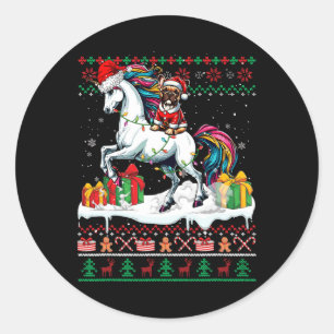 Santa French Bulldog Riding Unicorn Christmas Swea Classic Round Sticker