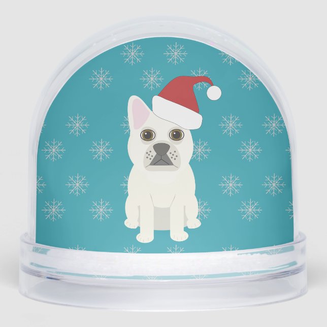 Santa Frenchie, Snowflakes Blue Snow Globe (Front)