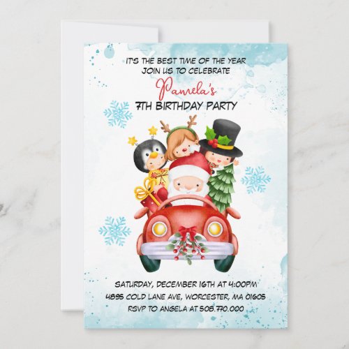 Santa  Friends Birthday Party Invitation