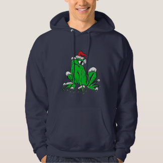 Santa Frog Cartoon Merry X-Mas Blue Hoodie