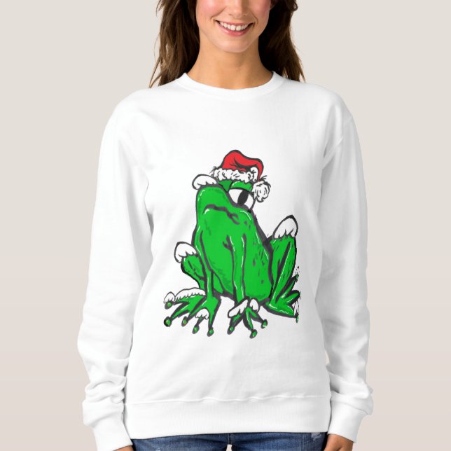 Santa Frog Cartoon Merry X-Mas Sweater (Front)