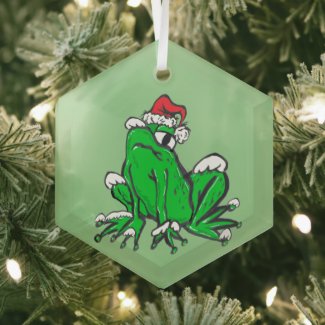 Santa Frog Glass Ornament