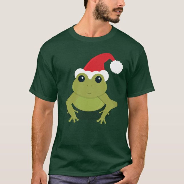 Santa Frog Green Christmas T-Shirt (Front)