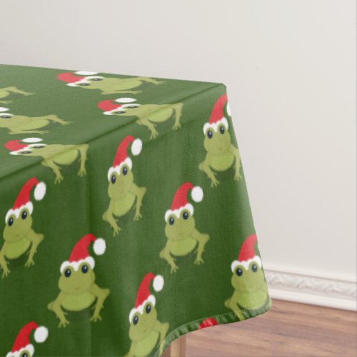 Santa Frog Green Christmas Tablecloth