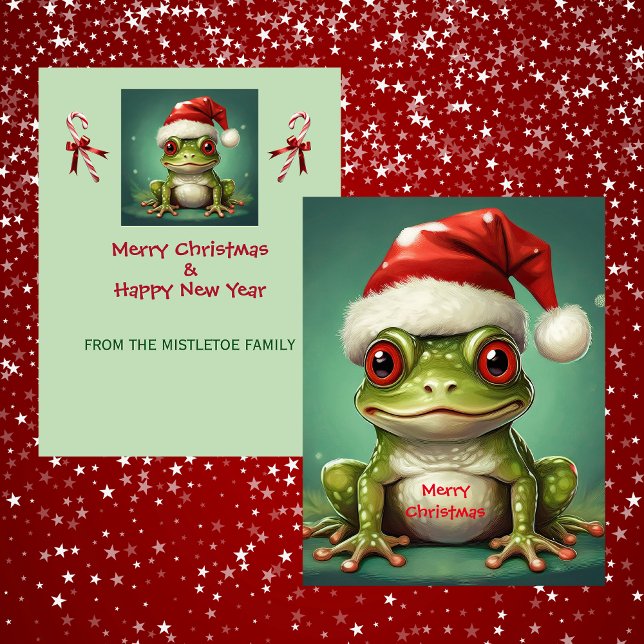 Santa Frog | Whimsical Green Amphibian Christmas Holiday Card (Father Christmas Santa hat frog Holiday Card)