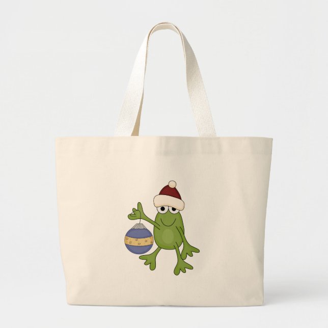 Santa Frog with Ornament Tshirts and Gifts Large Tote Bag (Front)