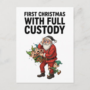 Santa Full Custody Elves Holiday Funny Christmas Postcard