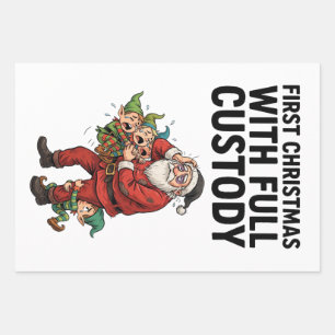 Santa Full Custody Elves Holiday Funny Christmas Wrapping Paper Sheets