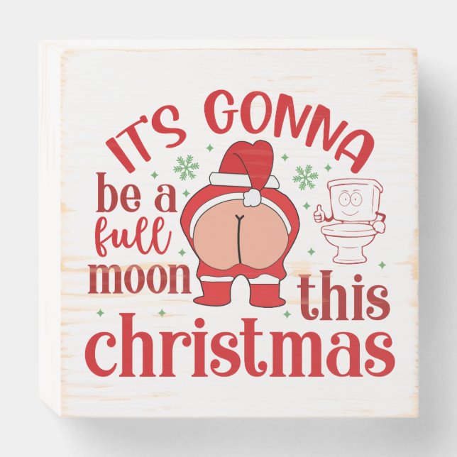 Santa Full Moon Christmas Wooden Box Sign (Front Horizontal)