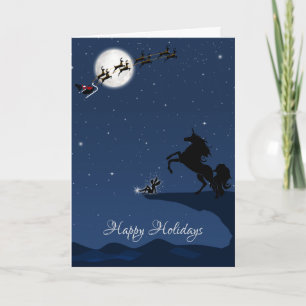 Santa, Full Moon, Unicorn and Fairy Christmas Holiday Card