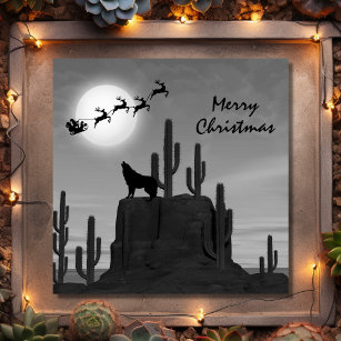 Santa Full Moon Wolf Desert Southwestern Christmas Holiday Card